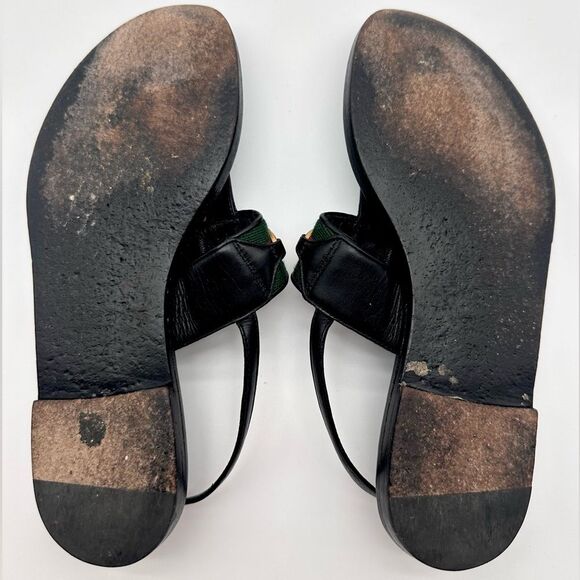 Gucci Siryo GG Web Strap Flat Leather Sandals Interlocking Black Thong EU 36.5 - Picture 10 of 12